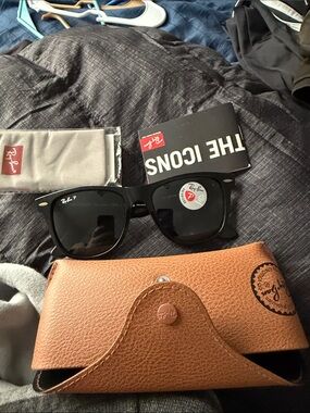 Ray-Ban Men's Black Sunglasses with Brown Leather Case